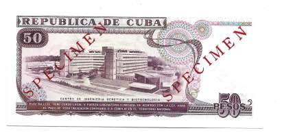 Kuuba 50 Pesos 1990 seteli SPECIMEN