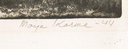 Maija Karma,"Metsässä"  grafiikka, sign -44,  35x27  cm kehystetty