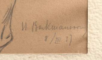 Hugo Elias Backmansson, "Alaston", lyijykynä piirros sign 1937 30x18 cm kehystämätön