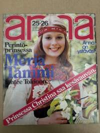 Anna 1975 nr 25-26, ilmestynyt 17.6.1975, Totuusleikissä Kirka, Silja Mellanen, Rita Hayworth, Juvan Carlos ja Sofia elivät Lapin kesäyön
