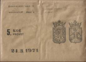 Ylioppilastutkintolautakunta - lakkasinetti sinetti vahasinetti  kuorella Äidinkieli koe II 5, koe 24.3.1971 Myllykosken Yhteiskoulu