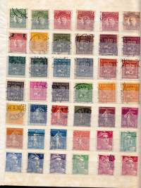 Filatelia koko maailma säilökirja (16 sivua, 23 x 17 cm). Paljon vanhaa Ruotsia mukana, myös uudempia postimerkkejä.