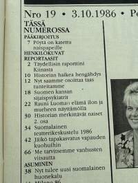 Kotiliesi 1986 nr 19 (3.10.1986), Rauni Luoma, Sorsan mukana Kiinassa, huonekalu, kaava-arkki, peruna