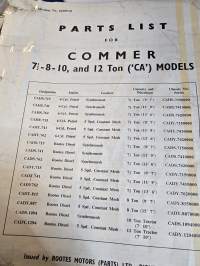 Commer 7,5 - 8 - 10 and 12 ton models parts list  1962
