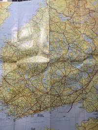 Suomi Finland / Finnland tiestön yleiskartta, översiktskarta över vägnätet, general road map, Strassen-übersichtskarte