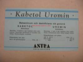 Kabetol Uromin lääkemainos / imupaperi 