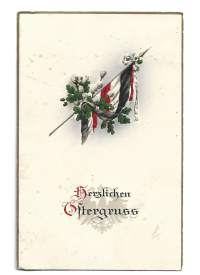 Saksalainen pääsiäisaiheinen postikortti pååsiäiskortti lippupostikortti postikortti kohopainokortti kulkenut merkit tallessa