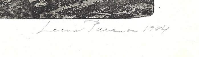 Leena Puranen, "Veistäjä" sign tpla 1984 grafiikka 25x19 cm kehystämätön