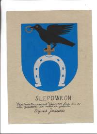 Slepowron sukuvaakuna  alkuperäinen guassimaalaus pahville 22x16 cm