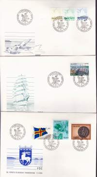 Åländska frimärken 1984 – Ahvenanmaan vuosilajitelma. Postimerkit postituoreina ja ensipäiväleimattuina, mukana myös kolme FDC‑kuorta.