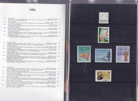 Åländska frimärken 1986 – Ahvenanmaan vuosilajitelma. Postimerkit postituoreina ** mukana myös kaikki 4 FDC‑kuorta.(LAPE FDC 34€, merkit 8€)