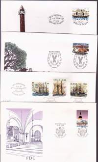 Åländska frimärken 1988 – Ahvenanmaan vuosilajitelma. Postimerkit postituoreina ** mukana myös kaikki 4 FDC‑kuorta.(LAPE FDC 19€, merkit 10€) (filatelia)