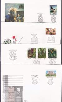 Åländska frimärken 1989 – Ahvenanmaan vuosilajitelma. Postimerkit postituoreina ** mukana myös kaikki 4 FDC‑kuorta.(LAPE FDC 19€, merkit 10€) (filatelia)