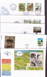 Åländska frimärken 1991 – Ahvenanmaan vuosilajitelma. Postimerkit postituoreina ** mukana myös kaikki 5 FDC‑kuorta.(LAPE FDC 23€, merkit 10€) (filatelia)