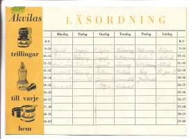 Akvila  Läsorning  lukujärjestys   täytetty 1954-55