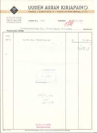 Uuden Auran Kirjapaino  Turku 1950 - firmalomake