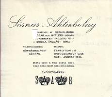 Sörnäs Ab Helsingfors 1921 - firmalomake