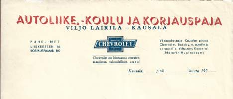 Autoliike, -koulu ja korjauspaja Viljo Lairila Kausala 1937  firmalomake
