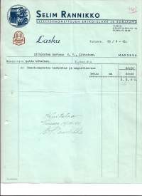 Selim Rannikko Sytytysmagneettojen erikoisliike Turku 1941  - firmalomake