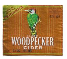 Woodpecker Cider Persikka - siiderietiketti viinaetiketti