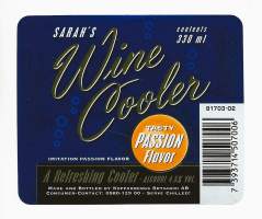 Sarah's Wine Cooler Valmistaja: Kopparbergs Bryggeri AB.viinaetiketti