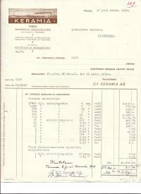 Keramia Oy   Turku 1938 firmalomake