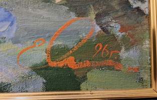 Upea suuri öljyvärimaalaus "Kesäinen asetelma"  (Taulut, taide, kuvataide, ulkomainen taide)