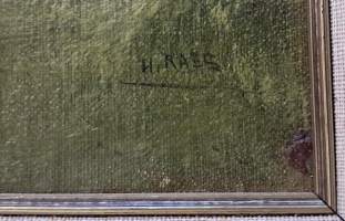 Tunnelmallinen öljyvärimaalaus kultakehyksissä. (Ulkomainen taide, kuvataide, taulut)