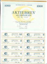 Chips  Oy  Ab Ltd Litt F 1000 mk   , osakekirja,  Mariehamn