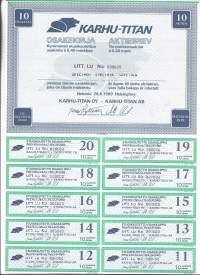 Karhu-Titan Oy    osakekirja, Helsinki  1989