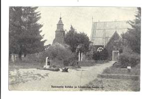Sammatin kirkko ja Lönnrotin hauta - postikortti, paikkakuntapostikortti  kulkenut nyrkkipostissa