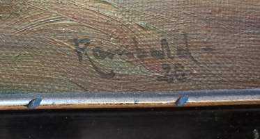 Upea idyllinen öljyvärimaalaus (1928) – "Tervehdys isoäidille" ( Ulkolaiset kuvataitelijat, taulut, kuvataide, nr 10)