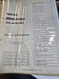Hillman Avenger parts list kansio. 1972