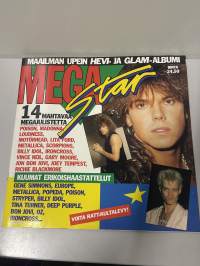 Mega Star julistelehti 1987 no 2 Sisältää julisteita 14 kpl + postikortit takasivulla. Maailman upein Hevi/Glam-albumi. Katso kuvat