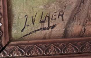 Upea öljyvärimaalaus "Maalaistalo hiekkatien varrella" – Näyttävät kehykset. (Ulkomaiset taitelijat, kuvataide, taulut, nr 34 )