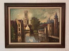 Upea ja suuri öljyvärimaalaus – "Kanavanäkymä"  (Ulkolaiset kuvataitelijat, kuvataide, taulut, nr 27 )