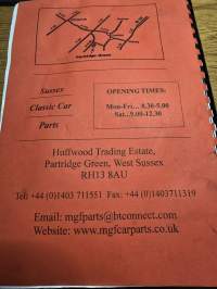 MGF sussex classic car parts parts catalogue 1994-2002