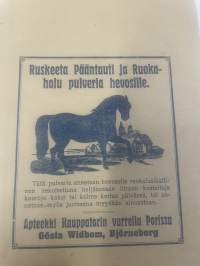Apteekki Kauppatorin varrella Porissa Gösta Widbom Ruskeeta Pääntauti ja Ruokahalu pulveria hevosille pussi