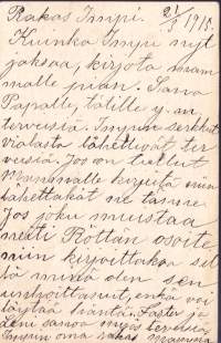 Filatelia Suomi - Ehiökortti 10.2.1915. Sensuurileima: Punainen suorakaideleima: ”ПРЕДЪЯВЛЕНО ВОЕННОЙ ЦЕНЗУРѢ”,Loimaa 10.2., Turku 12.2., Sauvo 13.2.