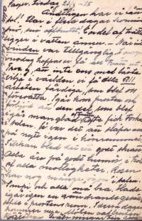 Filatelia Suomi - Ehiökortti 24.3.1915. Sininen yöreä venäjänkielinen sensuurileima Военная цензура, keskellä tarkastajan tunnus А II.: Sauvo, Helsingfors