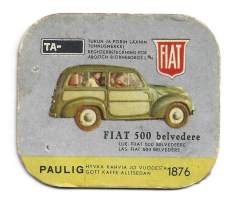 Fiat 500  autokuva  autokortti, keräilykuva, kahvipakettikuva