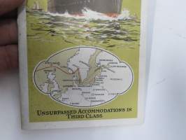 Scandinavian-American Line - New York - Oslo / Christiansand Copenhage -travel brochure / matkaesite III luokan matkustajille, sisältää suomenkielisen osuuden