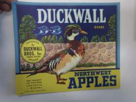 Duckwall Brand Northwest Apples -etiketti / hedelmä- / vihanneslaatikon päätypainate