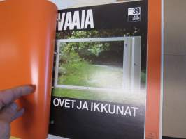 SOK rakenna harkiten rakentajan kuvasto 1970-71 -tietoa aikansa rakentamisesta ja tarvikkeista, SOK:n omia, mutta myös muiden alan toimijoiden esitteitä iso määrä