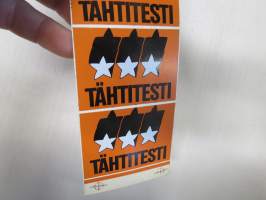 Tähtitesti -tarrapainate, jossa 4 erillistä käyttämätöntä tarraa
