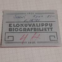 Elokuvalippu / Biografbiljett, elokuvateatteri   -pääsylippu