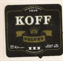 Koff III Velvet  olut olutetiketti