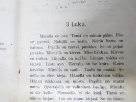Äidinkielen oppikirja kuuromykille I osa -oppikirja, jossa omistajan nimikirjoitus; Juho Loima