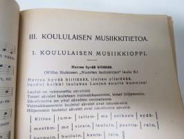 Nuorten laulukirja ja koululaisen musiikkitieto, kansikuvitus Martta Wendelin