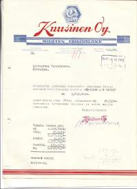 Kuusinen Oy Helsinki 1950-  firmalomake